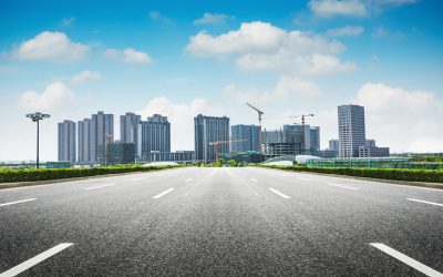 Asphalt road and modern city